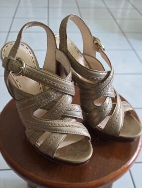 Coach Metallic Gold Strappy Wedge Sandals